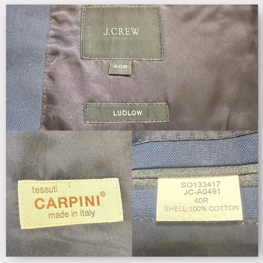 J. Crew Ludlow Suit Blazer Men’s Size 40 Italian Carpini Cotton Formal Jacket